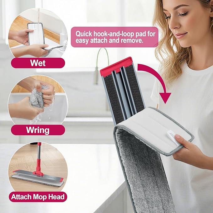 JOYMOOP 18 Inch Dust Mop for Hardwood Floors Heavy Duty Industrial Wet Dry Mops with Telescopic Handle Includes 3 Microfiber Mop Pads - Red-Grey