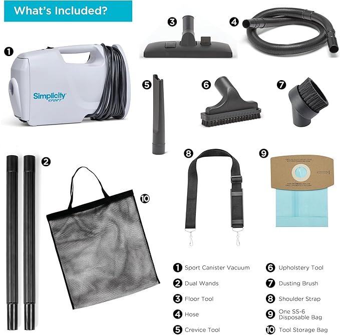 Simplicity Vacuums Handheld Canister Vacuum with Carry Strap for Hard Floors and Rugs Car Detailing Vacuum Cleaner S100