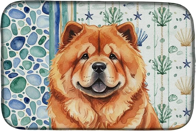 Caroline's Treasures Red Chow Chow Coastal Sea Glass Dish Drying Mat Absorbent Dish Drying Mat Pad for Kitchen Counter Dish Drainer Mat for Countertop 14 x 21 Multicolor