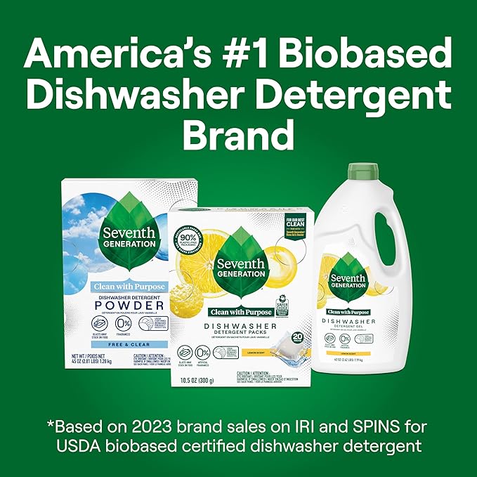 Seventh Generation Dishwasher Detergent Packs Lemon scent Pack of 6 for sparkling dishes Dishwasher tabs 20 count