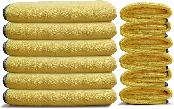 EvaClean Premium Microfiber Cleaning Cloth 16x16 - Reusable Washable Non-Scratch Microfiber Towels for Cleaning Dusting Polishing High Absorbency &amp Durability Yellow 12-Pack