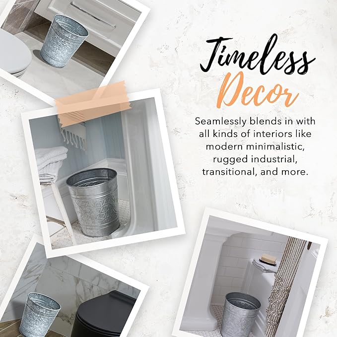 Autumn Alley Farmhouse Bathroom Trash Can Garbage Can Round Open Top Garbage Basket Bin for Home Office Rustic Trash Can Cute Decorative Wastebasket Rustic Bathroom Decor Galvanized