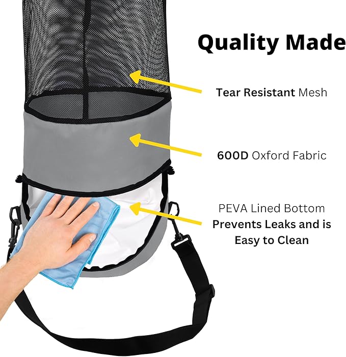 Boat Trash Bag - Heavy-Duty 600D Mesh Oxford Fabric with Bottom Zipper and Top Rubber Closure - Leakproof and Washable for Boats Kayaks Campers RVs and More
