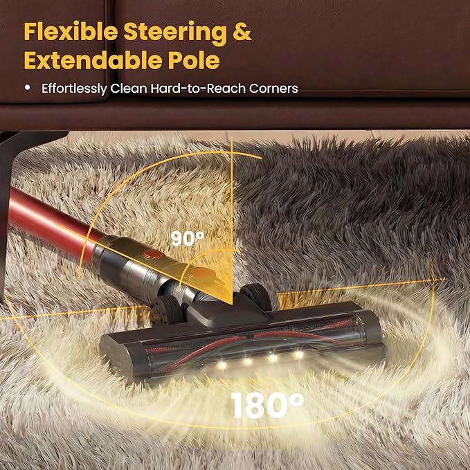 NEWBULIG Cordless Vacuum Cleaner Powerful Stick Vacuum with Flexible Steering &amp Extendable Pole3 Brush Heads 35Mins Runtime Lightweight Wireless for Hardwood Floors &amp Carpet Pet Hair Wal
