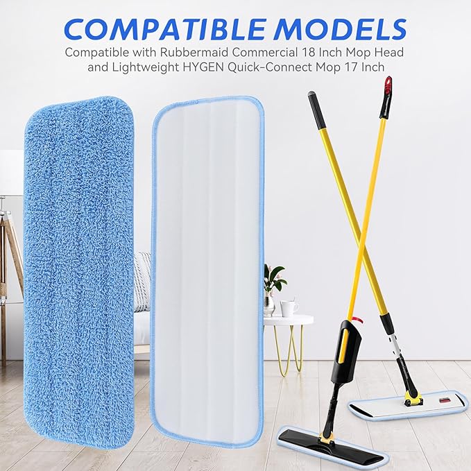 Replacement Microfiber Pad Fit for Rubbermaid Commercial 18 Inch and 17 Inch Mop - 10 Pack Wet &amp Dry Commercial Cleaning Reusable Refills Fit for Any Microfiber Flat Mop 18 17 - Trapezium
