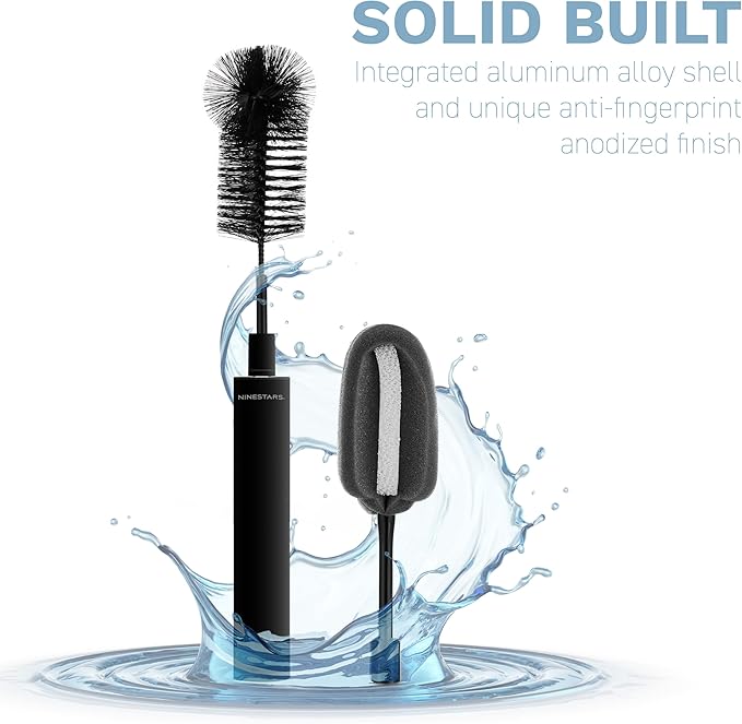 NINESTARS Electric Baby Bottle Cleaning Brush w/Sponge Brush &amp Bristle Head Long-Lasting Battery Electric Bottle Cleaner for All Families New Mom Time Saving Household Cleaning Tool (Black Meta