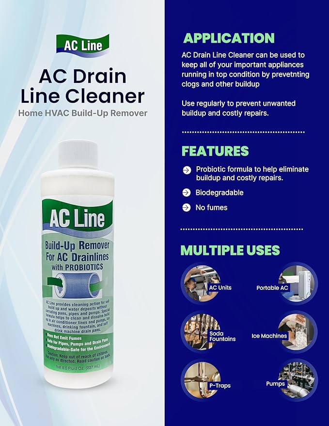 AC Drain Line Cleaner - 6 Pack / 18 Month Supply - Cleans HVAC drain lines cleaner condensate lines fountain drink drain lines and more