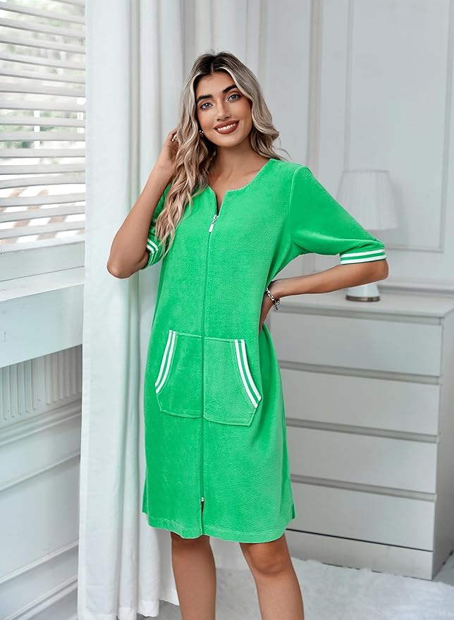 Richie House RH Housecoat Women Zipper Front Duster Robe 3/4 Lounger Housedress Pocket Nightgown S-3XL RHW4008