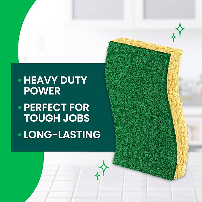 Scotch-Brite Heavy Duty Scrub Sponge 45 Kitchen Sponges Designed for Tough Messes in The Kitchen That Last 3X Longer* Best for Cast Iron Skillets and Outdoor Grills Flexible Durable and Strong