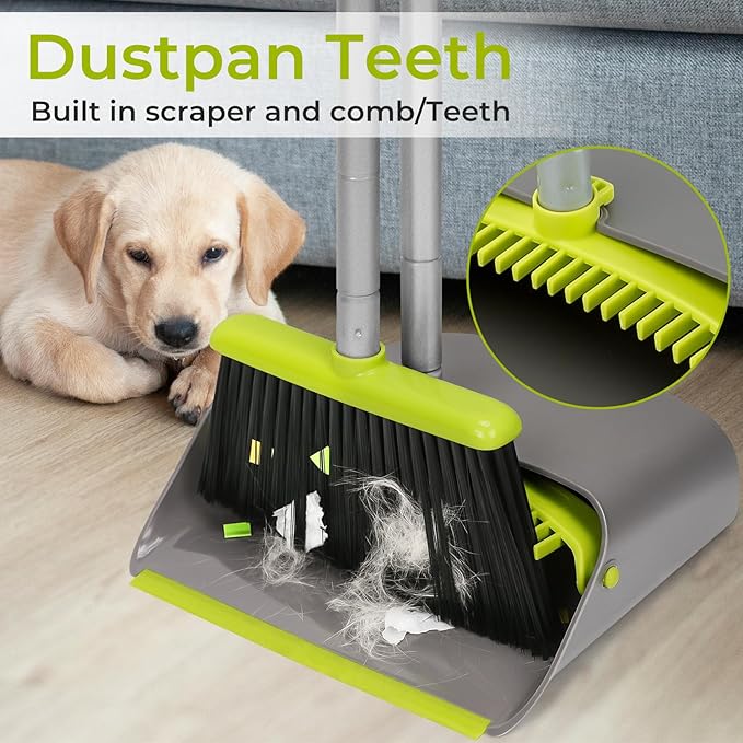 Broom and Dustpan Set with Long Handle 52 Standing Broom and Dust Pan Set for Home Kitchen Room Office Lobby Green