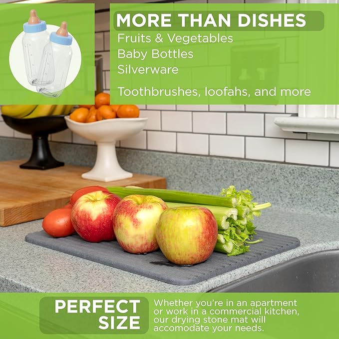 Stone Drying Mat For Kitchen Counter – Non Slip Diatomite Stone Dish Drying Mat With Grooved Surface – 11.8 X 15.8 – Water-Absorbent Fast-Drying Stone Sink Mat Minimalist Kitchen Drying Mat
