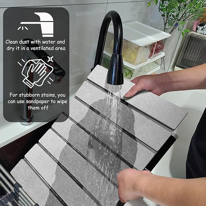 Stone Dish Drying Mat For Kitchen &amp Bathroom - Diatomaceous Earth Quick Dry Collapsible Non - Slip Pvc Rounded Corners 15.7 X 11.8 IN Absorbent Natural Material For Dishes Cups &amp More