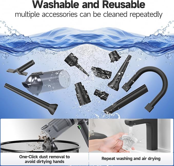 Car Vacuum Portable Cordless Small Handheld Vacuum Cleaner with 24000PA High Power Suction Mini Vacuum Cordless Rechargeable with One-Touch Empty 10-in-1 Hand Vac for Car Home Office Dust