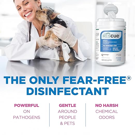 REScue One-Step Disinfectant Cleaner &amp Deodorizer Wipes for Vet Use – Cleaner for Kennels Litter Boxes Vet Offices Pet Grooming Surfaces Pet Boarding – Wipes Canister Refill 160 Count (6 Pack