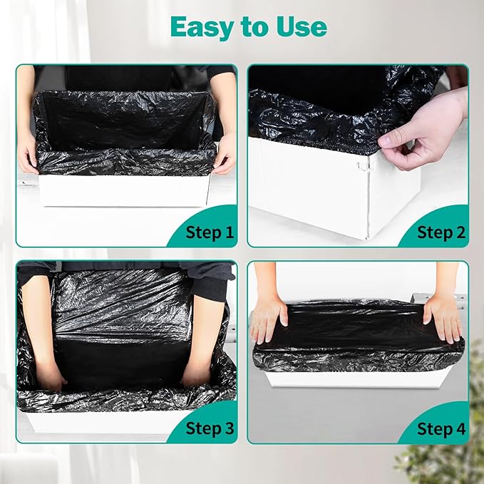 Trash Bags Compatible with Popur X5 Litter Box - with Elastic Band Thickened Design for Popur X5 Self-Cleaning Cat Litter Box/Home Trash Bags -Black (50 Pcs)