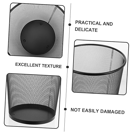GLEAVI 2pcs Stable Iron Material Round Wastebasket Trash Can for Living Room Storage Holder Black