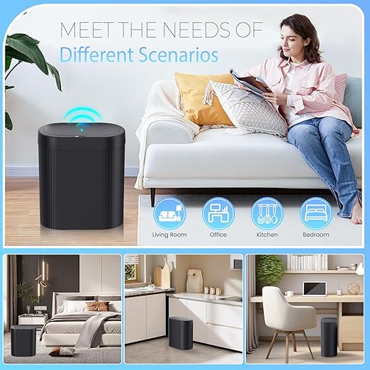 3 Pack 5 Gallon Bathroom Trash Can with Lid Automatic Motion Sensor Black Trash Can Touchless Slim Waterproof Garbage Bin for Kitchen Bedroom Office and Bathroom