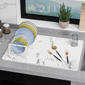 Large Stone Drying Mat for Kitchen Counter 24 × 16 Diatomite Dish Drying Mat Quick Dry Stone Mats Ultra Absorbent Natural Diatomaceous Earth Mats for Dished Bottles White Marble