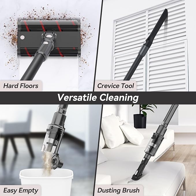 Vacuum Cleaners for Home Cordless Vacuum Cleaner with 22Kpa Suction and 40 Mins Runtime Lightweight Stick Vacuum for Pet Hair and Hard Floors Vacuum Broom with 5-Stage HEPA Filtration Gray
