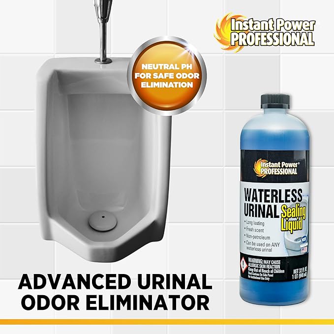 Instant Power Professional Waterless Urinal Sealing Liquid – Cleaner and Deodorizer Ready to Use Neutral pH 32 Fl Oz