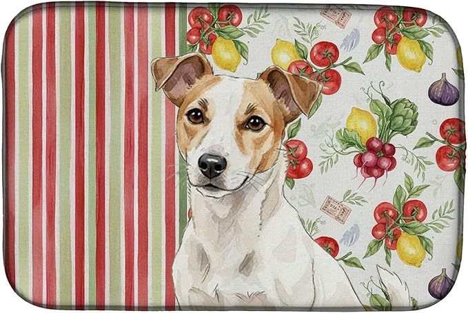 Caroline's Treasures White and Tan Jack Russell Terrier Vegetables Dish Drying Mat Absorbent Dish Drying Mat Pad for Kitchen Counter Dish Drainer Mat for Countertop 14 x 21 Multicolor