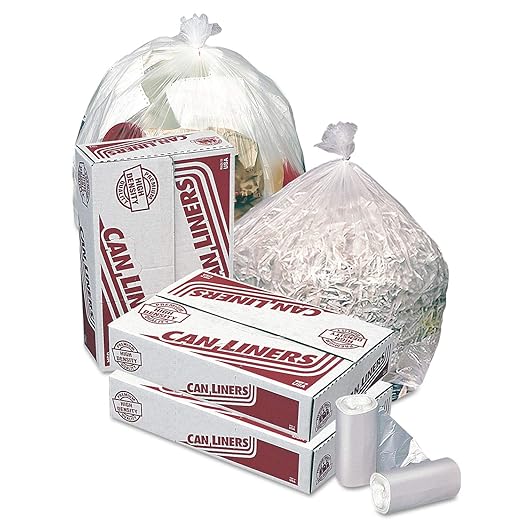 High-Density Trash Can Liners 33 Gallons 12 microns Clear Pack Of 250