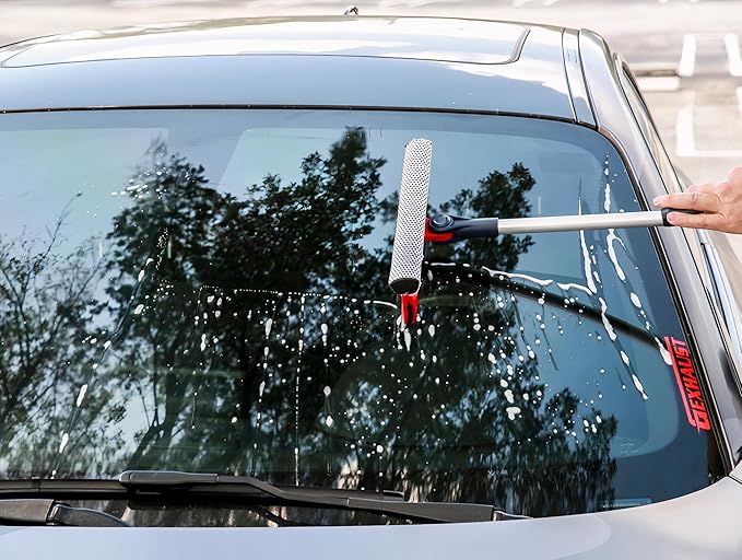 DSV Standard Professional Window Squeegee | 2-in-1 Window Cleaner Sponge and 10 Soft Rubber Strip with Extension Pole 34 INCH &amp 86.5 cm | Adjustable to Clean from Multiple Angles