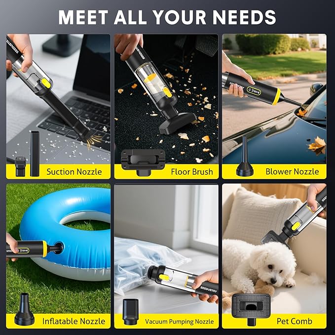 SEEDUSTRY Handheld Car Vacuum Portable Cordless 6-in-1 Mini Cordless Vacuum Cleaner with Brushless Motor &amp 18000Pa Powerful Suction Type-C Charge 2025 Mini Vacuum V-C08 Pro for Car Home Office