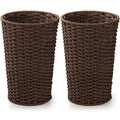 Bekith 2 Pack Small Wicker Waste Paper Basket Woven Basket Trash Can Wastebasket Decorative Round Garbage Container Bin for Bedroom Bathroom Home Offices Laundry Brown