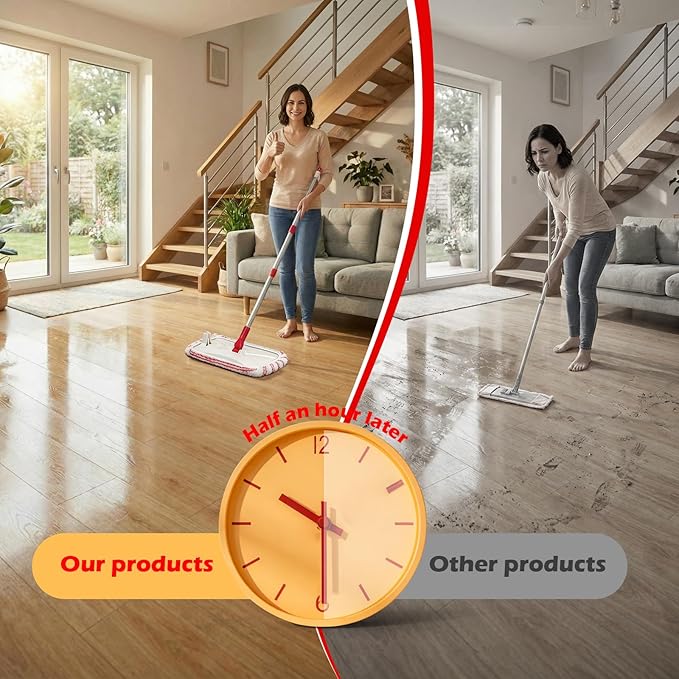 Microfiber Dust Mop for Floor Cleaning with 5 Reusable 16*9 inch Mop Pads Wet and Dry Mop Captures Pet Hair and Dust Suitable for Vinyl Wood Tile Laminate Flooring