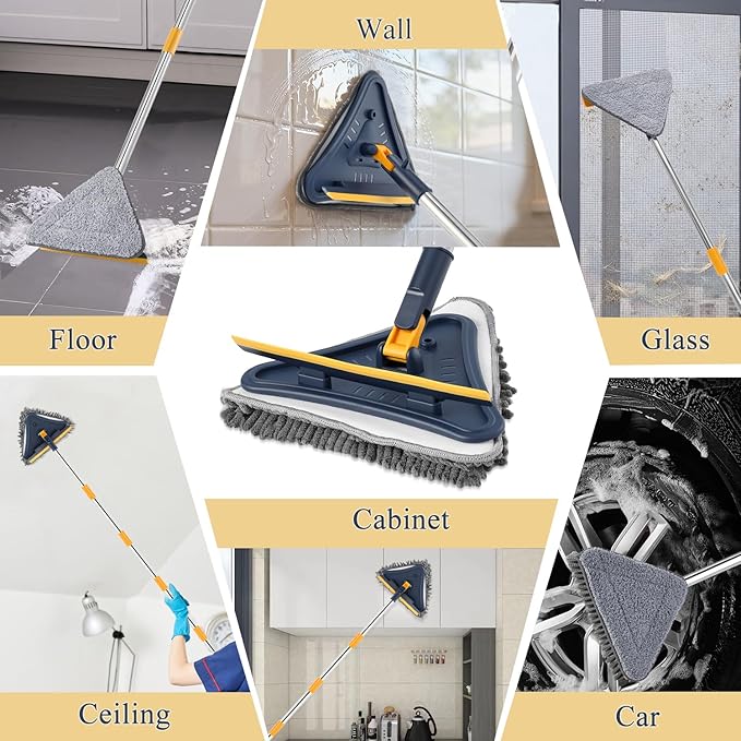 5 in 1 Wall Cleaner Mop 78 Inch Base Board Cleaner Tool with Long Handle 360° Wall Washing Tool for Ceiling Floor and Window Cleaning with 3 Microfiber &amp 3 Chenille Pads