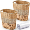 2 Pcs Wicker Trash Can with 50 Small Trash Bag Wicker Waste Woven Basket with Handles Clear Multi Use Garbage Bags for Bathroom Kitchen Bedroom(Various MaterialsClassic Style)