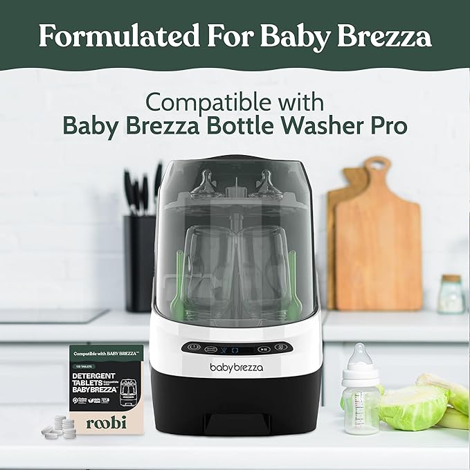Roobi Detergent Tablets Compatible with Baby Brezza Bottle Washer Pro. Removes Milk Residue &amp Odor Hypoallergenic Carbon Neutral Formula. 120 Count.