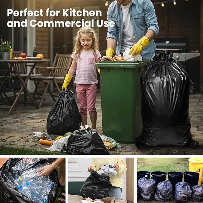 150 Count 55-60 Gallon Trash Bags Large Garbage Bags Sturdy &amp Tear-Resistant Commercial Can Liners 55 Gallon Large Black Trash Bags for Commercial Lawn and Leaf Bags (150 Count)