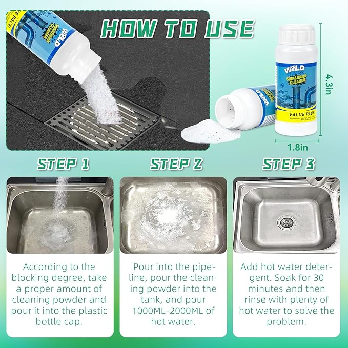 Drain Cleaner Powder Wild Tornado Sink and Drain Cleaner Powerful Pipeline Dredging Agent Kitchen Unblocker Powder for Kitchen Toilet（6Pcs）
