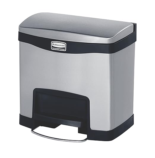 Rubbermaid Commercial Products Slim Jim Front Step-On Trash Can 4-Gallon Black Stainless Steel Hands-Free Garbage Can/Container for Home/Kitchen/Office/Restaurant