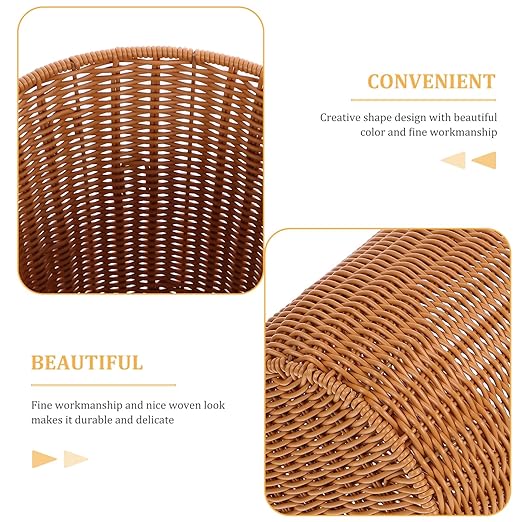 Kichvoe Woven Trash Can Storage Basket Versatile Household Wastebasket Imitation Rattan Design Decorative Sundries Basket for Living Room Bedroom and Bathroom Use