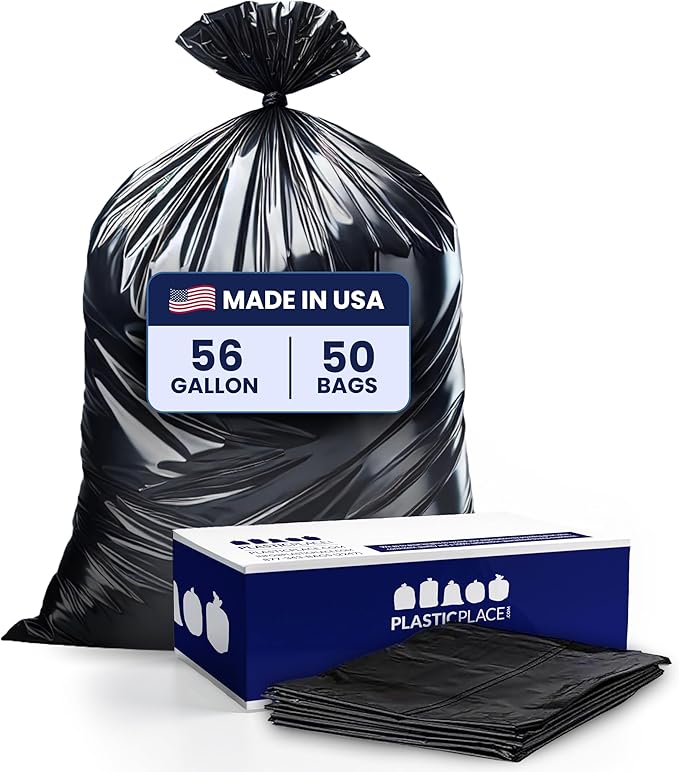 Plasticplace 56 Gallon Trash Bags │ 2.5 Mil │ Black Heavy Duty Liners Fits Glutton Garbage Can │ 43” x 46” (50Count) (B00OY28BCY)