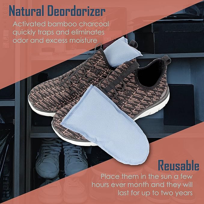 BambooMN Activated Bamboo Charcoal Odor Absorber Moisture Eliminating Shoe Inserts 100g Per Pair Tan 10 Pairs