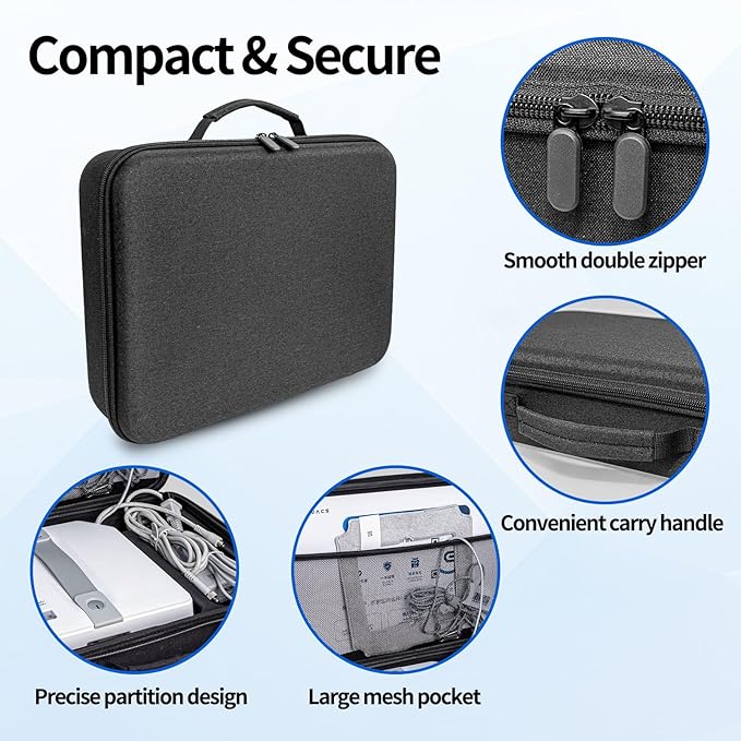 Hard Organizer Bag for Ecovacs mini window cleaning robot Protective Carrying Case(35 * 25.5 * 8.5CM/13.77 * 10 * 3.34inch) (Black)