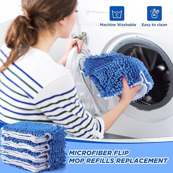 Chengu 3 Pieces Microfiber Flip Mop Refills Replacement Heads Double Sided Cleaning Pads Machine Washable Mop for Dry and Wet Kitchen Home Use