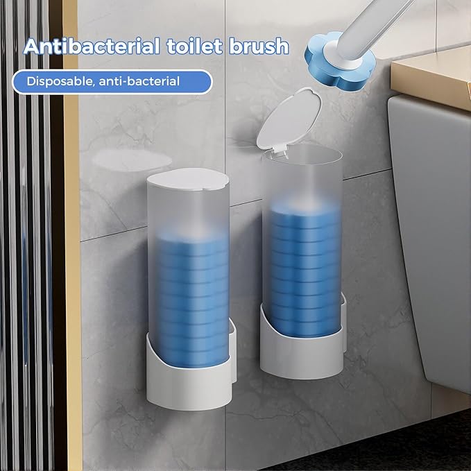Disposable Toilet Cleaning System Toilet Brush with Holder and 18 Pre-Loaded Refill Heads Multi-Surface Cleaning Tool for Toilet Sink Bathroom Glass &amp Floor (Ocean)