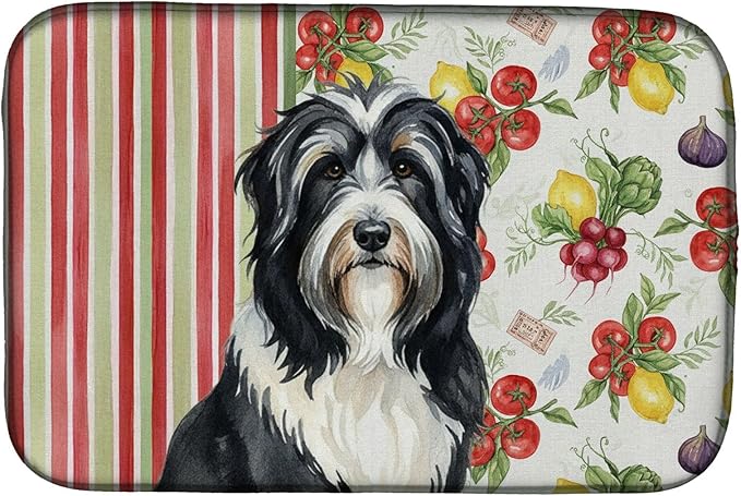 Caroline's Treasures Black Bearded Collie Vegetables Dish Drying Mat Absorbent Dish Drying Mat Pad for Kitchen Counter Dish Drainer Mat for Countertop 14 x 21 Multicolor
