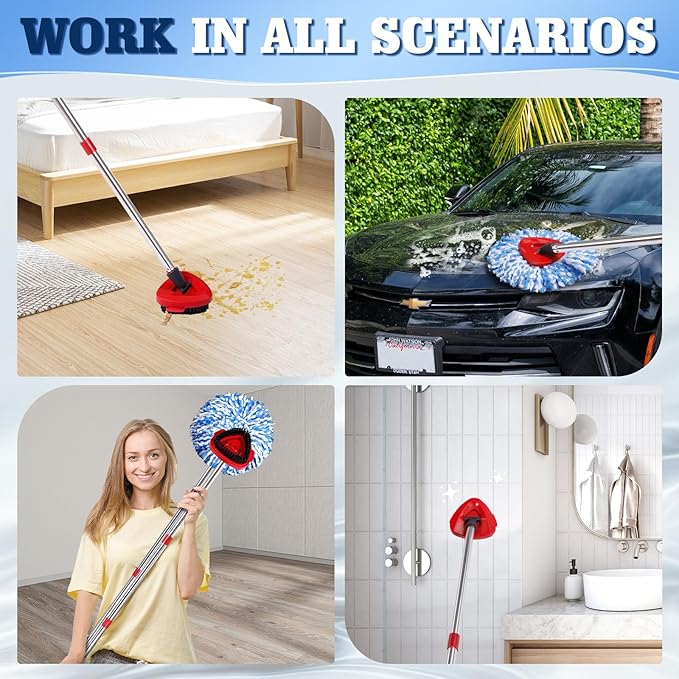 4 Pack Spin Mop Replacements Head Compatible for Oceda RinseClean 2-Tank SystemMicrofiber Spin Mop Refills Head1 Mop Scrub Brush + 1 Mop Base + 4 Pack Cleaning Floor Mop Head