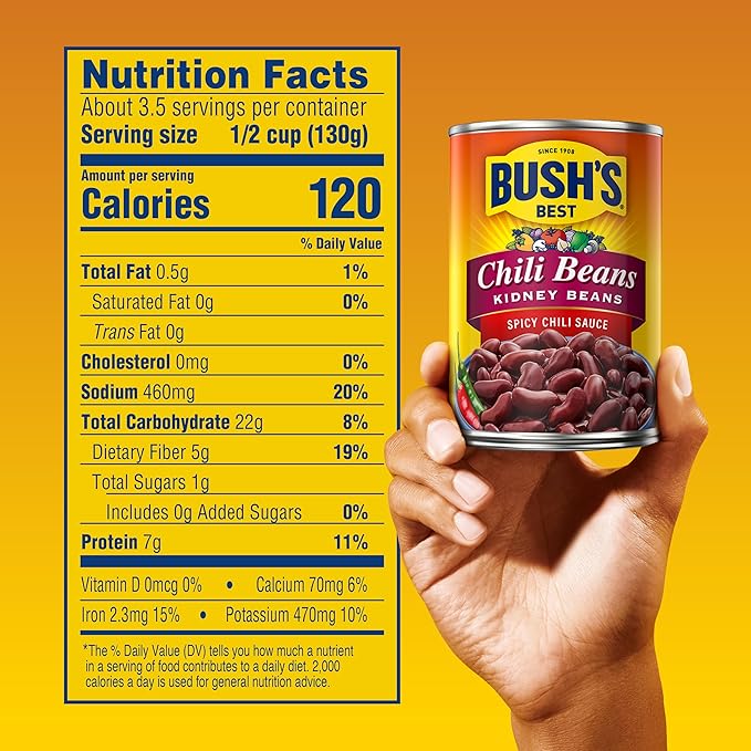BUSH'S BEST 16 oz Canned Spicy Dark Red Chili Beans Source of Plant Based Protein and Fiber (Pack of 12)