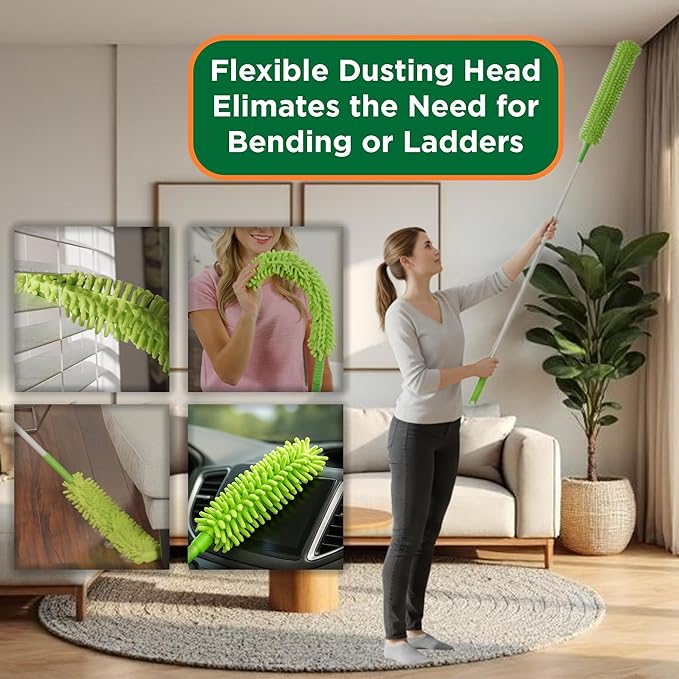 Blade Maid Ceiling Fan Blade Cleaner &amp Duster | Extendable Pole for High Ceilings Moldings Blinds Walls &amp Cars Corner Cleaning Tool with Reusable Microfiber Pads | Size 3 feet (Pack of 1)