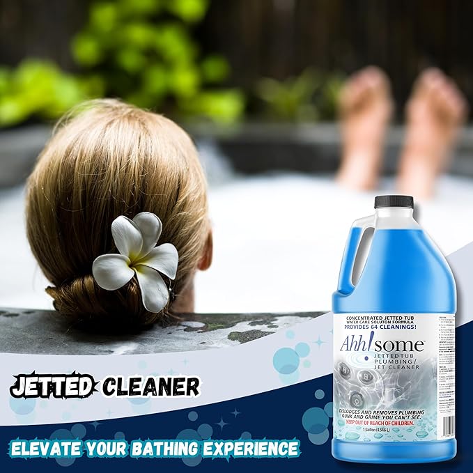 AhhSome Jetted Tub &amp Hot Tub Cleaner Powerful Spa Bath Cleaning Solution for Jacuzzis &amp Whirlpools 1 Gallon (64 Treatments) Professional Grade Septic Safe Solution for Hot Tubs Made in USA