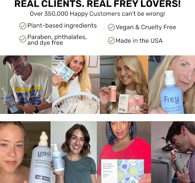 FREY Concentrated Liquid Laundry Detergent | Formulated for Sensitive Skin &amp HE Washers | Removes Stains Effectively | 50 Loads per Bottle (Cedar Grove &amp Bergamot Beach)