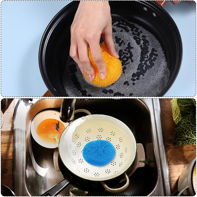 100 Pcs Plastic Scrubbers for Dishes Round Pot Scrubbers for Kitchen Non Scratch Scouring Pads 3.35 Nylon Mesh Dish Scrubber Reusable Poly Mesh Scouring Dish Pads for Household Cleaning