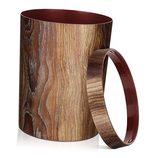 VALICLUD Vintage Wood Grain Trash Can Small Rustic Waste Basket for Kitchen Bathroom Living Room Office Elegant Household Rubbish Bin with Classic Wood Pattern Design